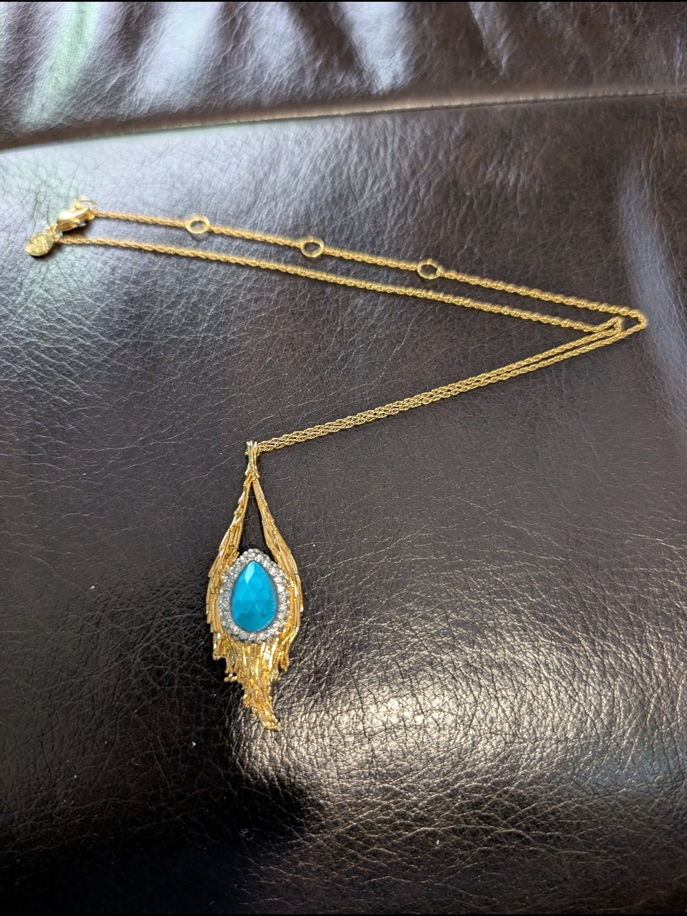 Alexis Bittar Gold Teardrop Necklace with Turquoise Stone - Women Jewelry